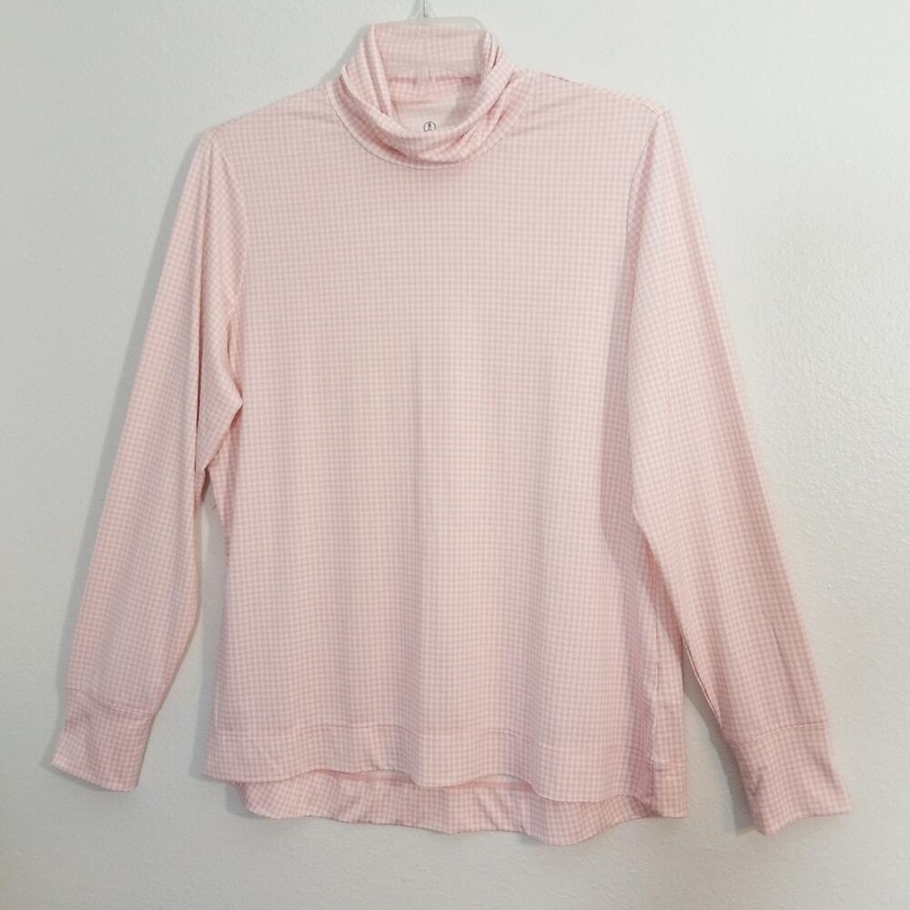 Lands End houndstooth jersey hi low turtleneck top
